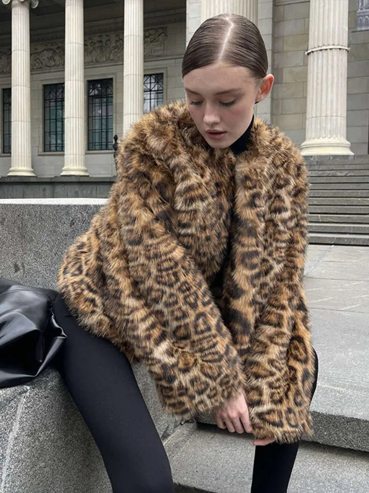 maoxiangshop - Elegant Faux Fur Women Coat Thicken Full Sleeve O Neck Lady Short Jacket 2024 Autumn Winter Warm Highstreet Female Outwear