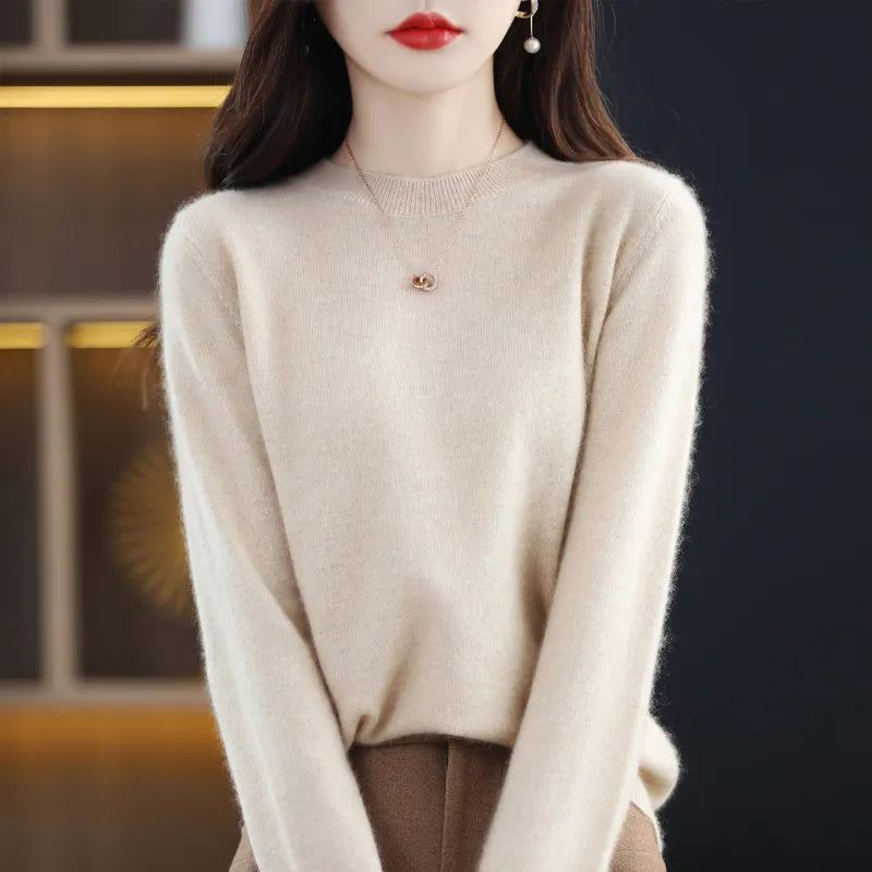 maoxiangshop Cashmere Sweater Women's Knitting Sweater 100% Pure Merino Wool Winter Fashion Basic V-neck Chic Top Autumn Warm Pullover