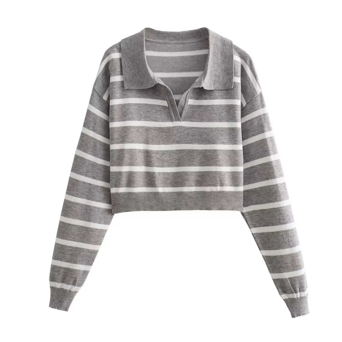 maoxiangshop HH TRAF 2023 Autumn Woman Long Sleeve Striped Knitwear Cropped Sweaters for Women Ribbed Knitted Sweater Basic Women's Sweater