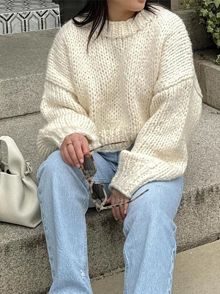 maoxiangshop - Casual Knitted Striped Pullover Sweaters Women Vintage Loose Contrast Color O-neck Sweater Female Autumn Chic Thick Streetwear
