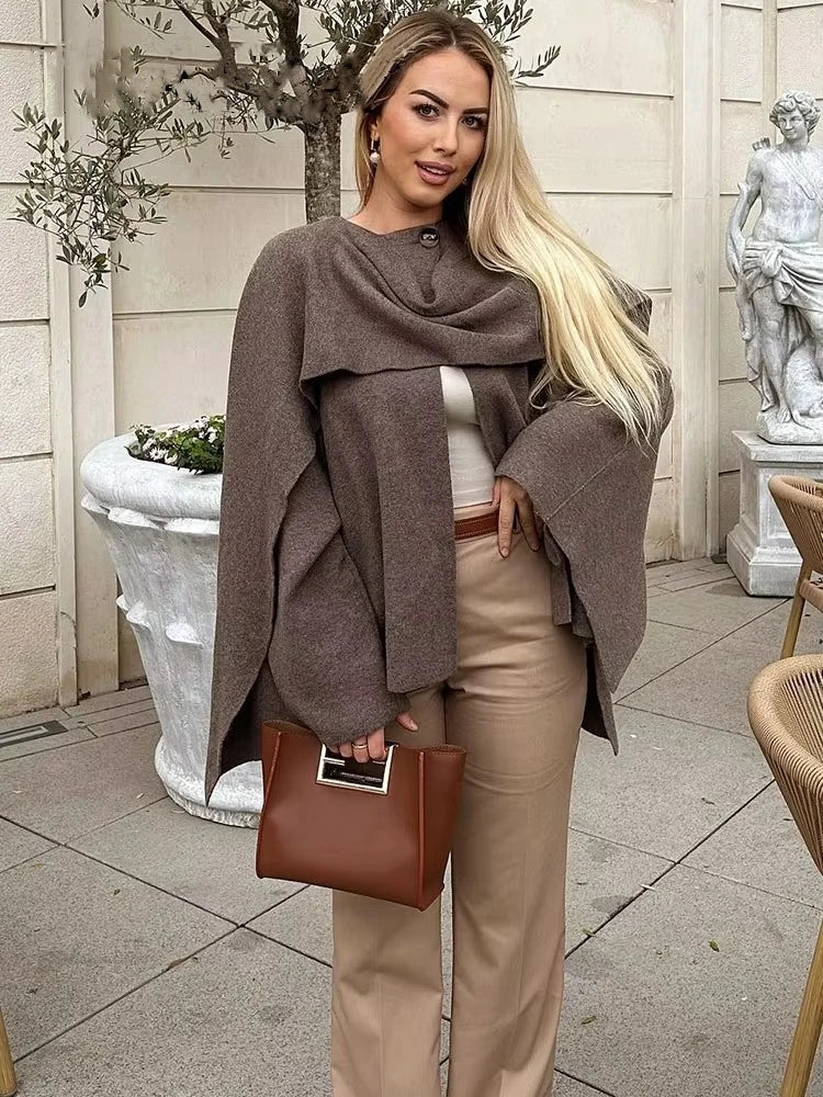 maoxiangshop - Elegant Women's Asymmetric Knitted Scarf Sweaters Women O-neck Single Button Side Slit Thick Cardigans Autumn Female Outerwear