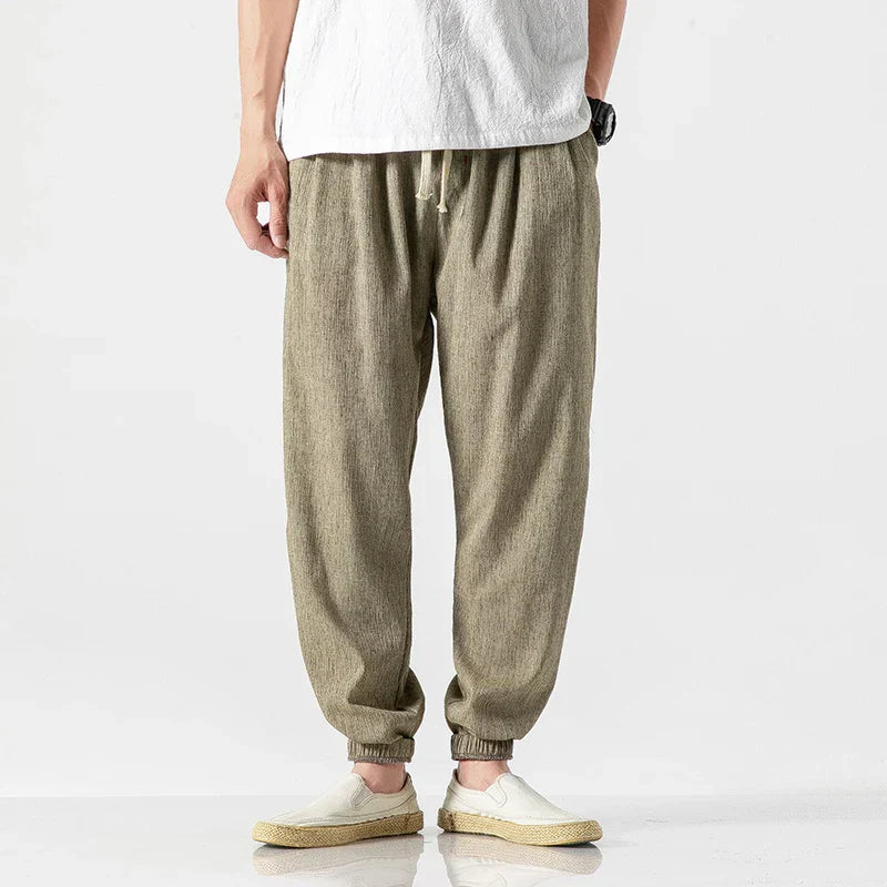 maoxiangshop Cotton Linen Casual Harem Pants Men Joggers Man Summer Trousers Male Chinese Style Baggy Pants Harajuku Clothe