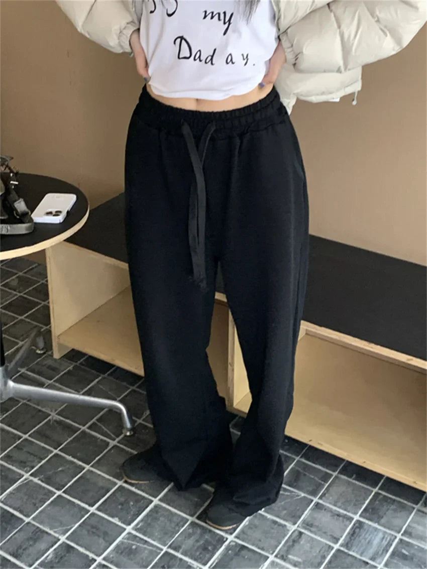 maoxiangshop - Sports Pants Women Solid Mopping Chic Casual Winter Daily 2025 Mujer High Waist Slim Loose All Match Streetwear