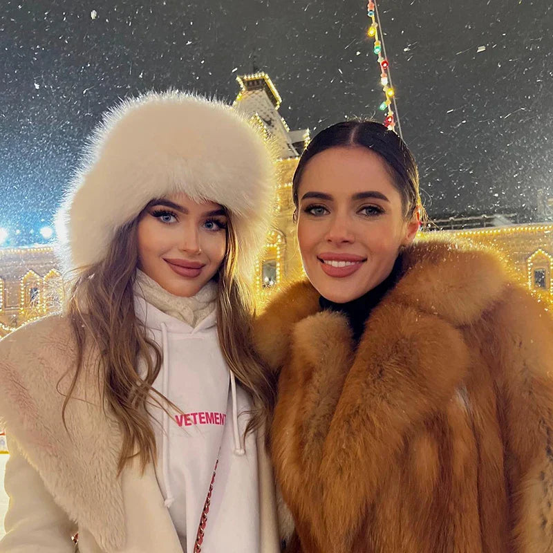 maoxiangshop - 2024 Winter Women Fluffy Furry Faux Fox Fur Bomber Hats Flaps Luxury Vintage Y2k Girls Warm Earflap Snow Ski Hat Caps Russian