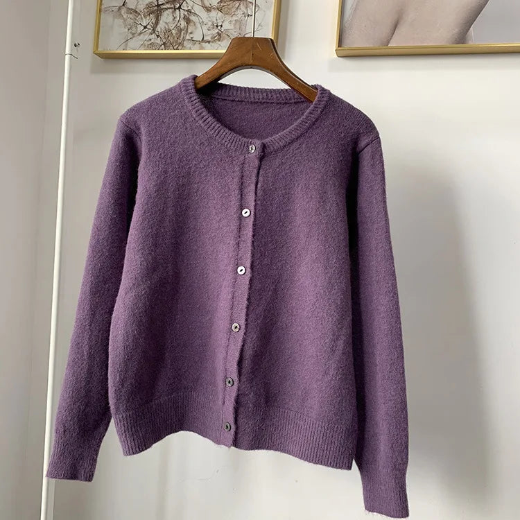 Women's Gray Button Down Lightweight Knit Cardigans Cashmere Sweaters Black Fall Long Sleeve Ladies Tops