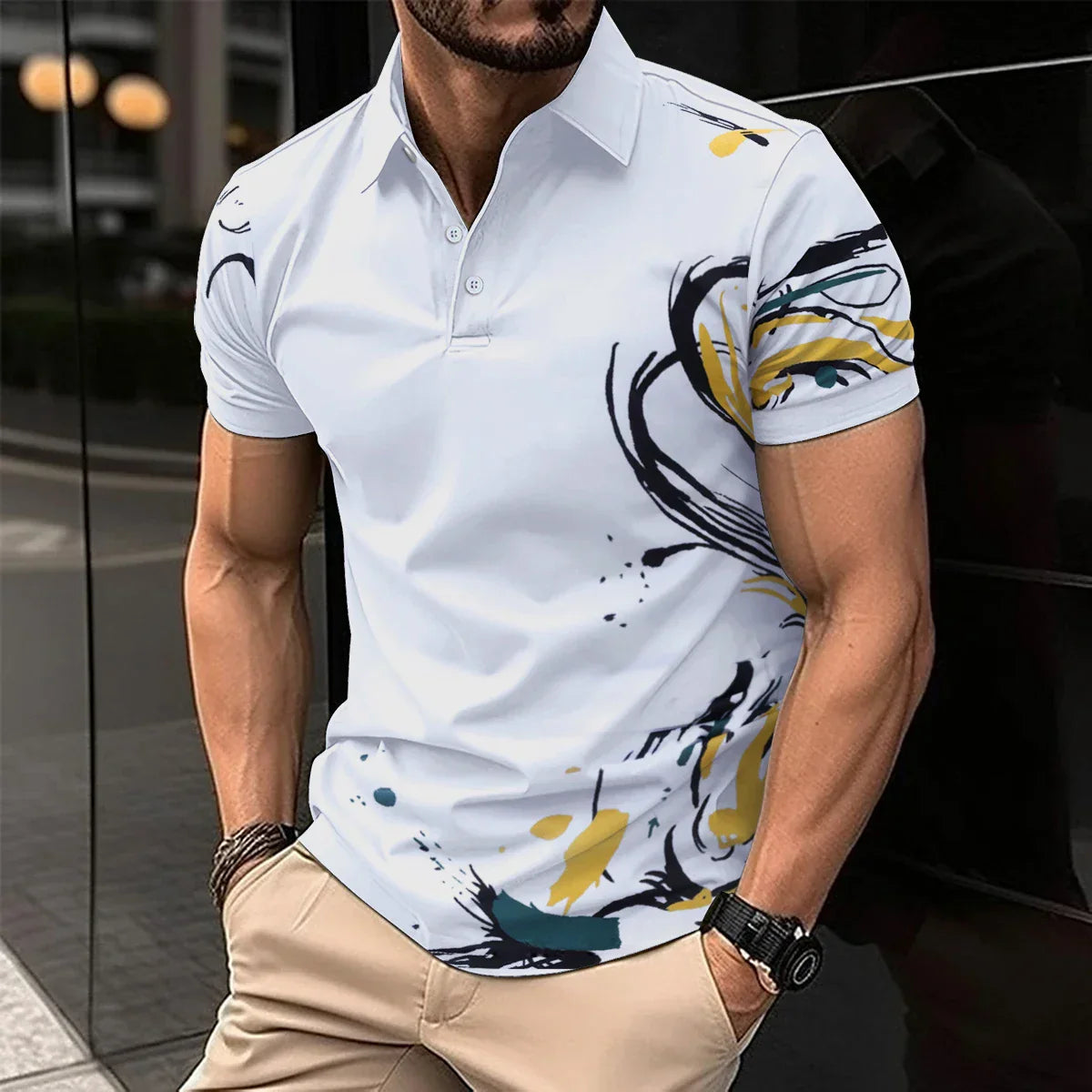 maoxiangshop 2024 Summer Best-Selling Men's Polo Shirt Lapel Printed Men's Clothing Stripes Polo Shirt Casual Sports Men's Shirt