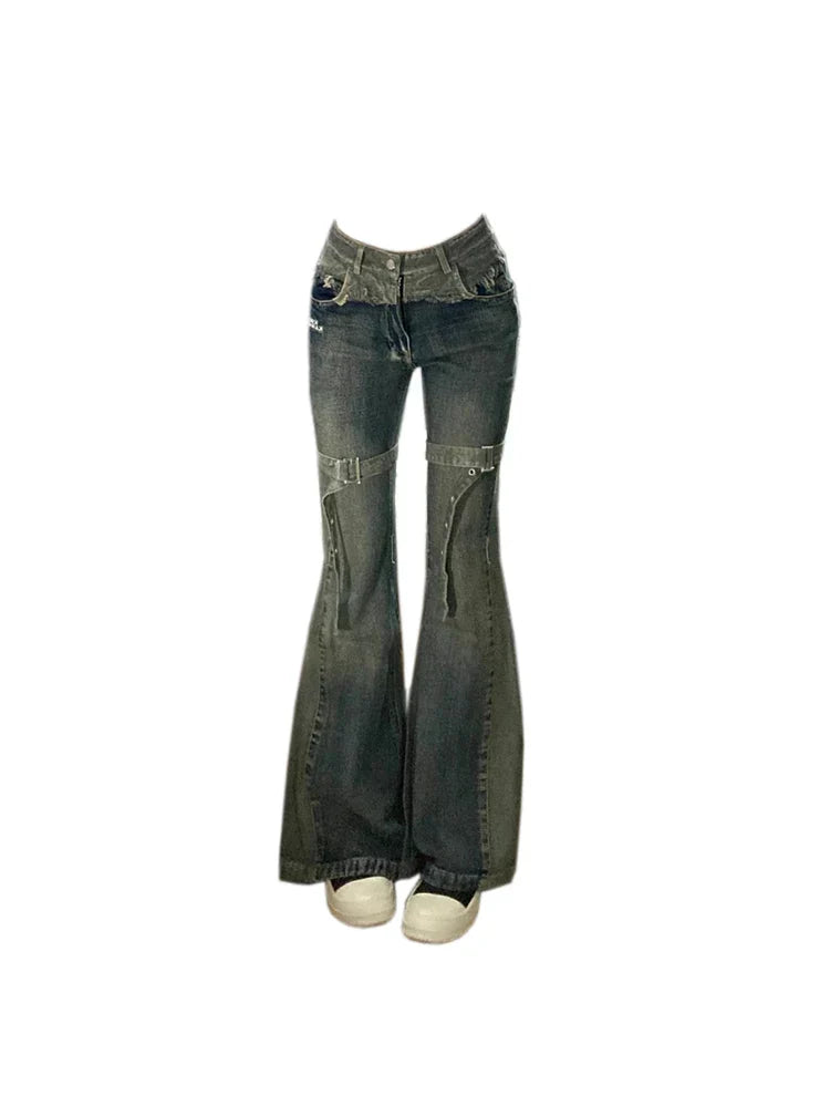 maoxiangshopWomen's Patchwork Flare Jeans Harajuku Vintage Y2k Baggy Denim Trousers Harajuku Oversize Cowboy Pants 90s Trashy 2000s Clothes