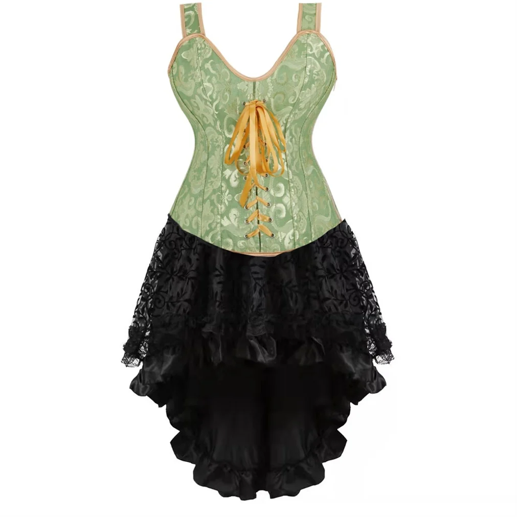 maoxiangshop - Steampunk Corset Skirt Gothic Bridal Strap Bustiers Dress Party Outfits for Women Plus Size Sexy Pirate Costumes Rave Clothes