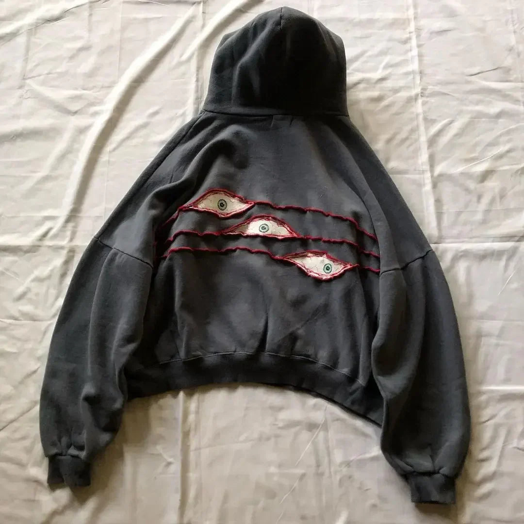 maoxiangshop maoxiangshopY2K Hoodie Hip Hop Gothic Eye Patchwork Loose Pullover for Men and Women New Fashion Retro Harajuku Street Clothing Casual Top