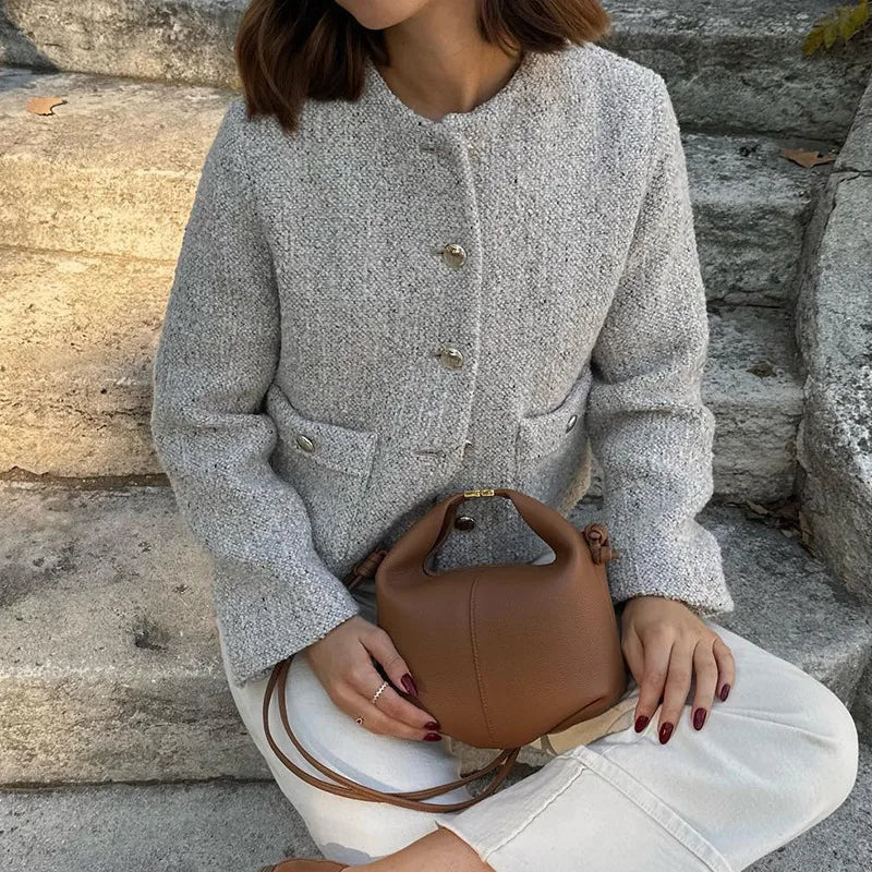 maoxiangshop - Jacket For Women Winterwear Temperament Long Sleeve Casual Cropped Cardigan Femme 2024 Winter Street Elegant Coat Ladies