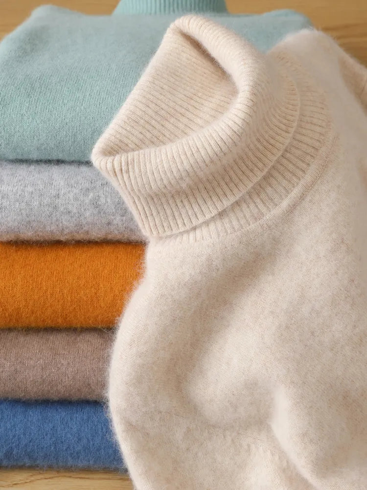 maoxiangshop Men's 100% pure Mink velvet Cashmere Sweater High Lapels Pullovers Knitted Winter New Tops Long Sleeve High-End Jumpers