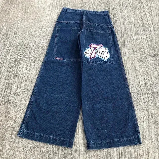 Jeans New Harajuku Hip Hop Retro Skull Graphic Embroidered Baggy Jeans Denim Pants Men Women Goth High Waist Wide Trousers