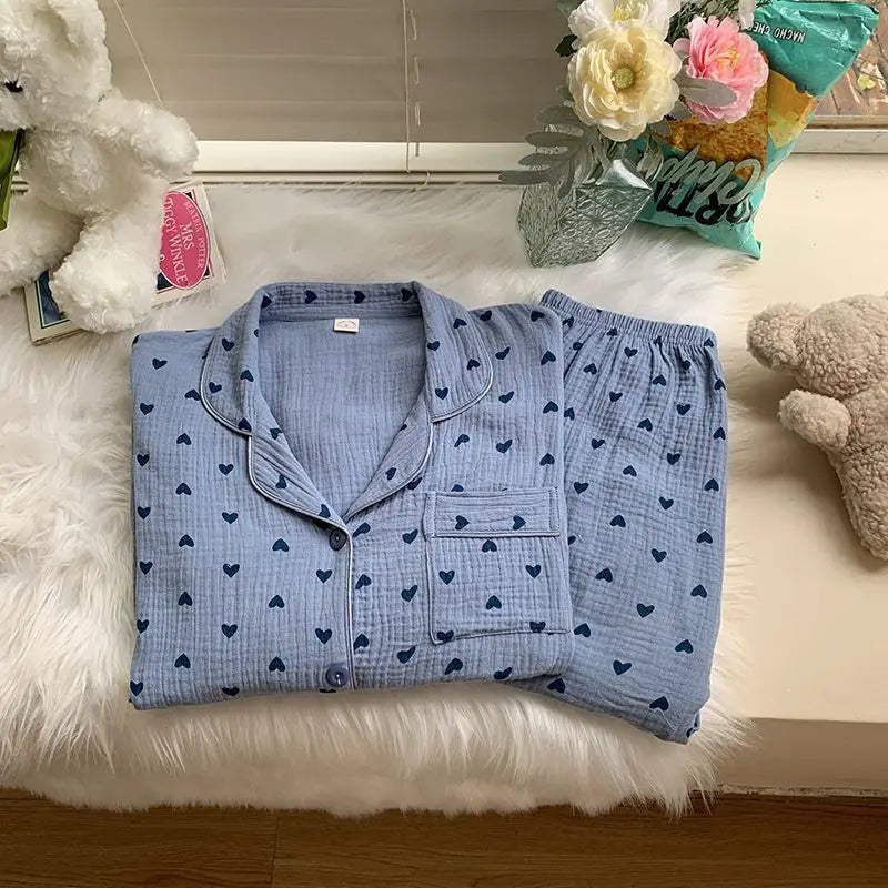 maoxiangshop - Cotton Double-layer Gauze Pajamas For Women's Fashion Cute Carrot Print Long Sleeve Tops + Pant Home Clothing Two-piece Set
