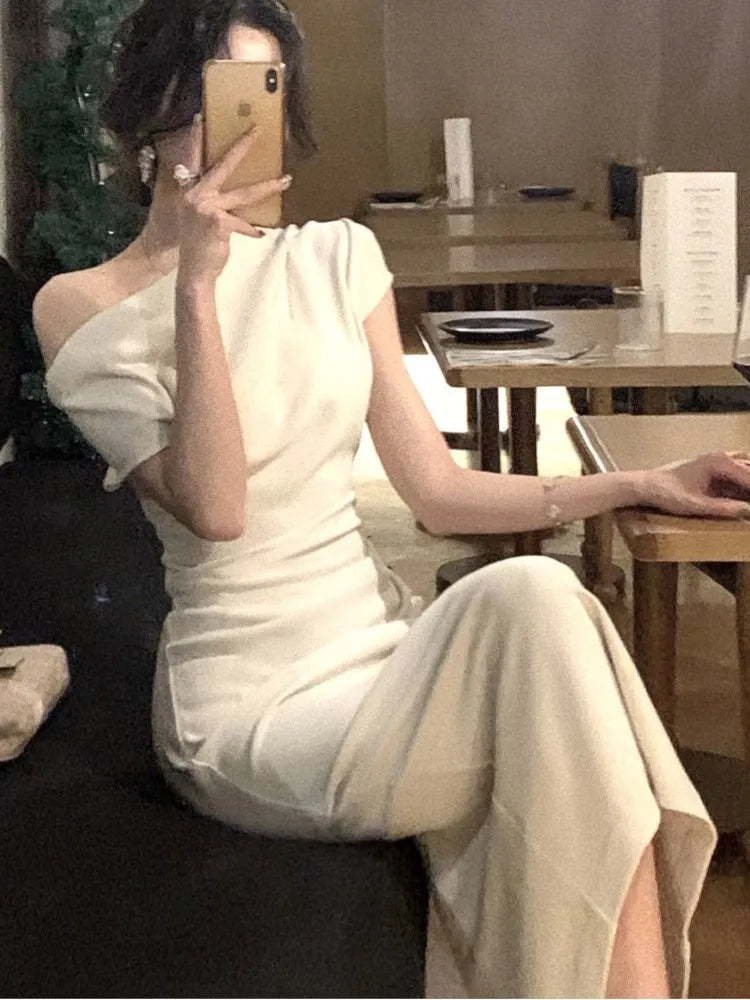 maoxiangshop Fashion New Women Elegant Bodycon Slim Midi Party Dress Sexy Vintage Casual Prom Birthday Vestidos Female Chic Clothes Robe