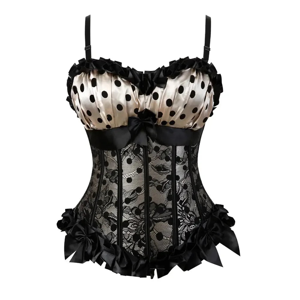 maoxiangshop - Gothic Corsets for Womens Vintage Bustier Polka Dots Corset Strap Padded Cup Bustiers Plus Size Corsetto Carnival Party Costumes