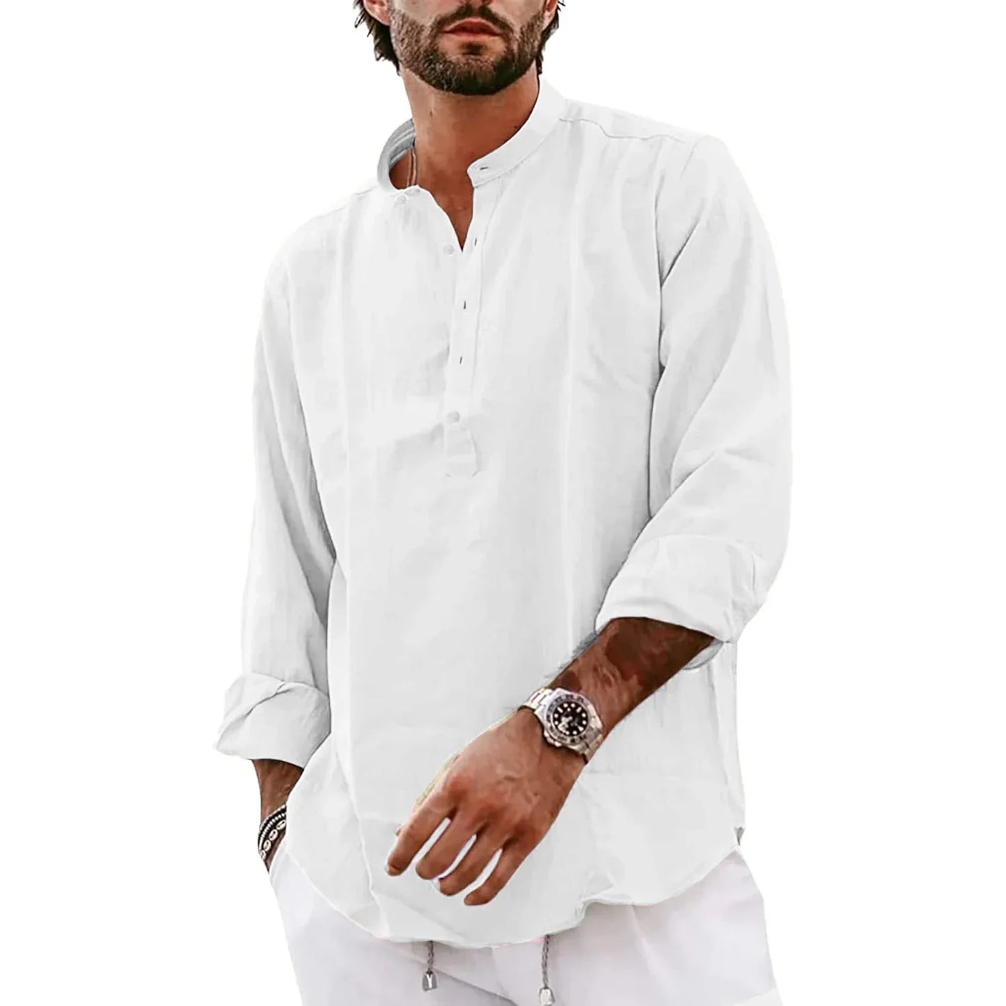 maoxiangshop Streetwear Mens Cotton Linen Shirts Casual Lightweight Long Sleeve Henley Shirts for Men Beach Hawaiian Breathable T Shirts