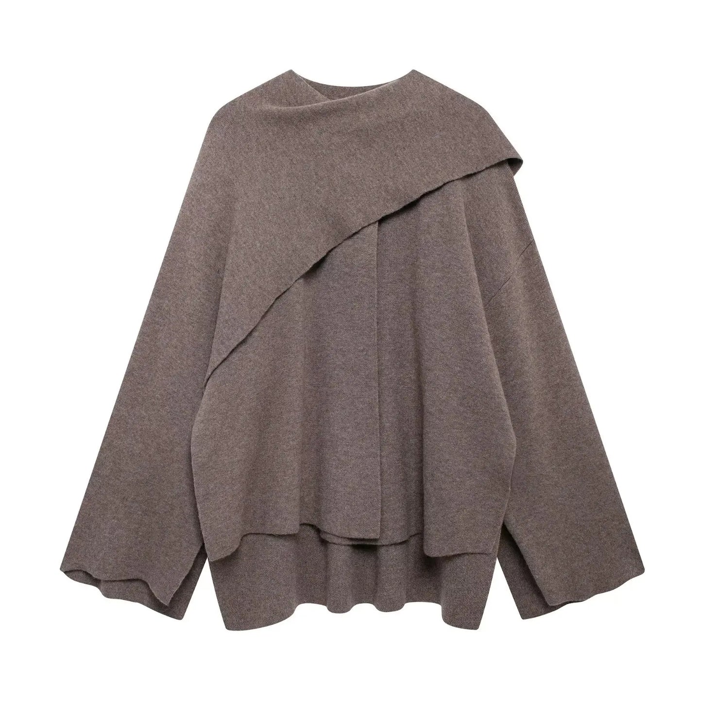 maoxiangshop - Elegant Women's Asymmetric Knitted Scarf Sweaters Women O-neck Single Button Side Slit Thick Cardigans Autumn Female Outerwear