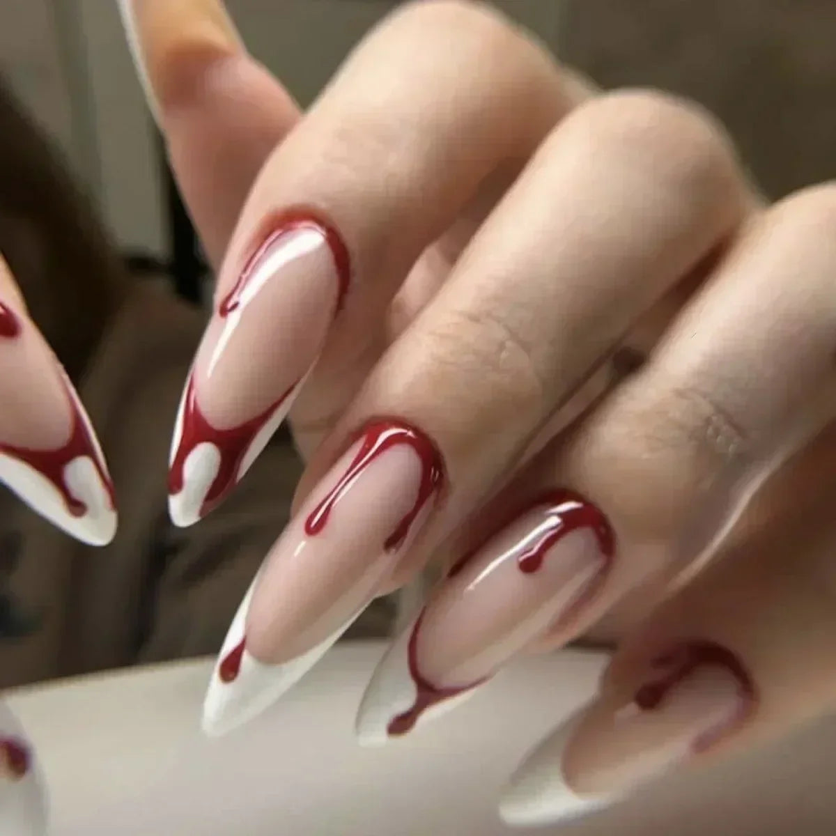 maoxiangshop 24Pcs False Nails With Glue Almond Pink Butterfly Design Detachable Rhinestones Acrylic Fake Nails long stiletto Press On Nails