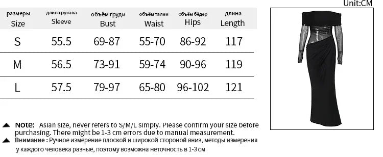 maoxiangshop - Women Autumn Evening Party Dresses Elegant Slash Neck Off Shoulder Mesh Patchwork See-through Folds Long Black Dress High Street
