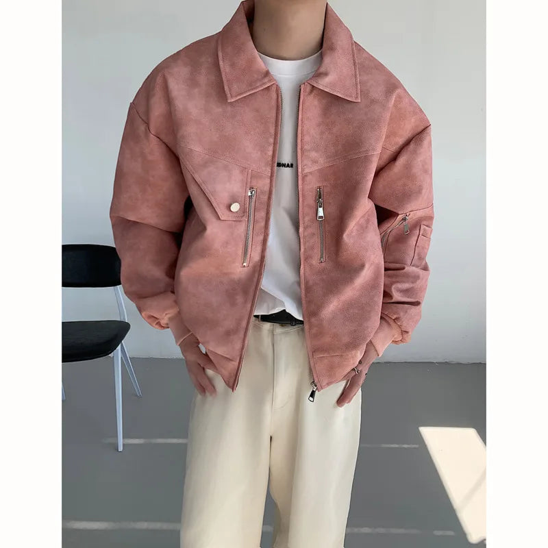 maoxiangshop Short Leather Jacket Men Oversized Fashion Casual Motorcycle Jackets Men Streetwear Hip-hop Loose Bomber Jacket Mens Outwear