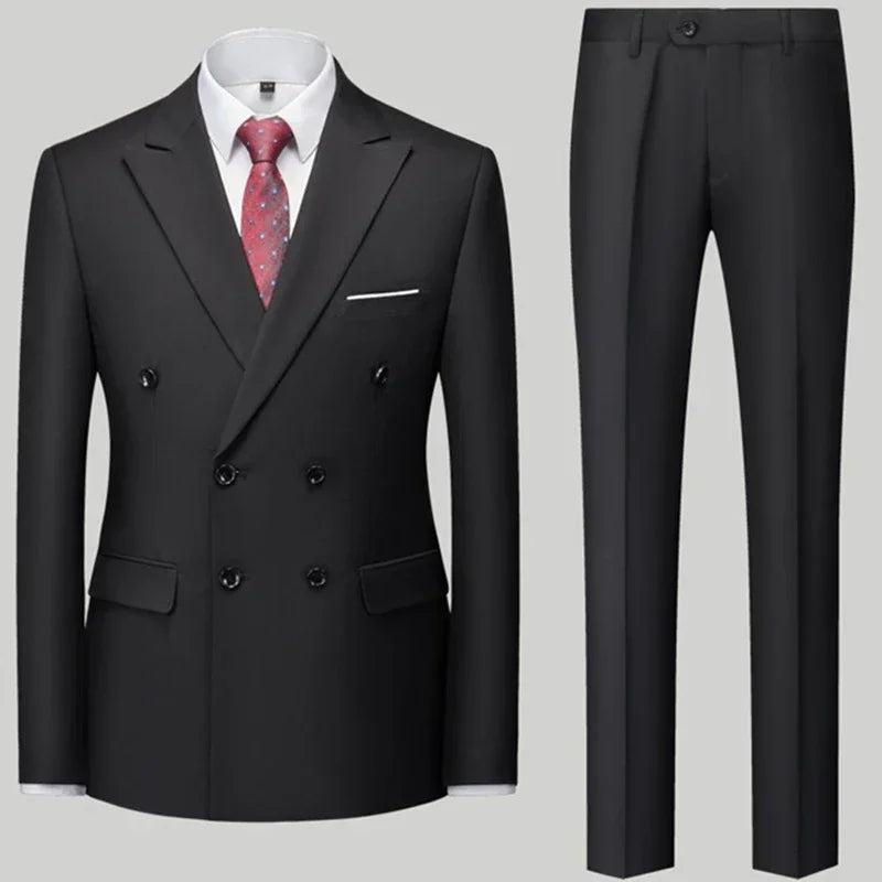 maoxiangshop Fashion New Men's Casual Boutique Double Breasted Suit Trousers / Man's Business Suit Jacket Blazers Coat Pants 2 Pcs Set