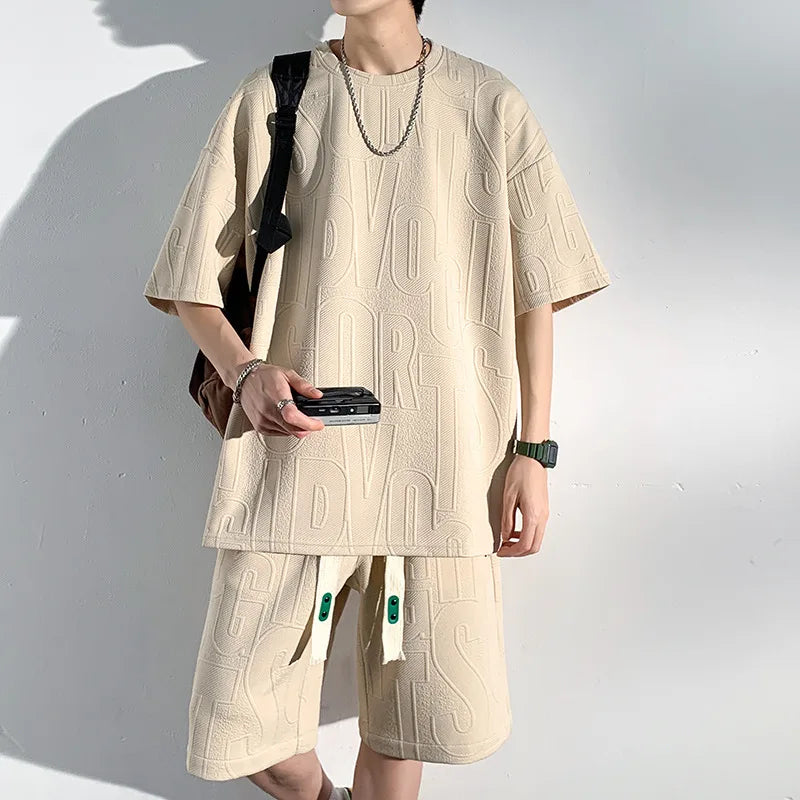 maoxiangshop Men Sets Summer O-neck T-shirts Baggy Harajuku Shorts All-match Breathable Ulzzang High Street Teens Male Stylish Handsome Cool