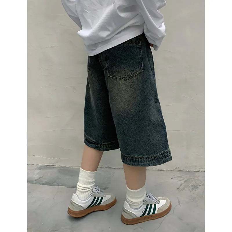 Fashion Harajuku Vintage High Waist 2000S Blue Denim Shorts Women's Casual Loose Fit Y2K Punk Streetwear Style Baggy Shorts