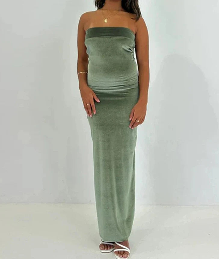 maoxiangshop Fashion Velvet Sleeveless Strapless Bodycon Maxi Dress Party Club Women 2024 Summer Elegant Backless Evening Long Dresses