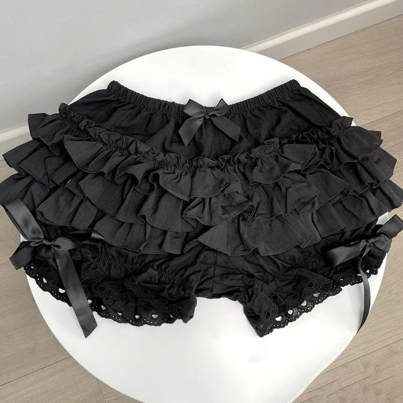 maoxiangshop Lace Lolita Skirt Shorts Women Japanese Kawaii Bow Patchwork Ruffle Layered Cutecore Y2k Mini Skirt Harajuku Soft Girl