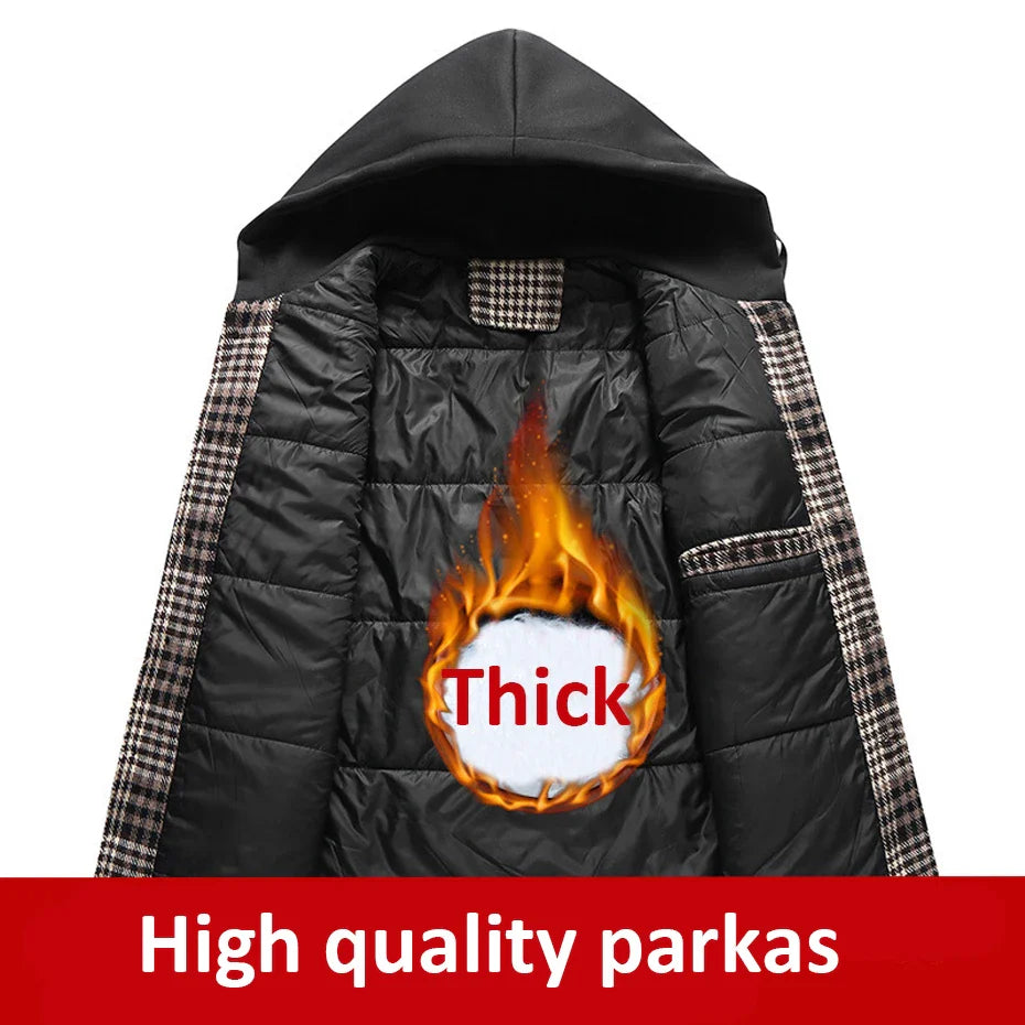 maoxiangshop Plus Size 10XL 11XL Plaid Parkas Men Winter Thick Jacket Coat Plaid Fashion Casual Winter Hooded Jackets Big Size 11XL 10XL Male