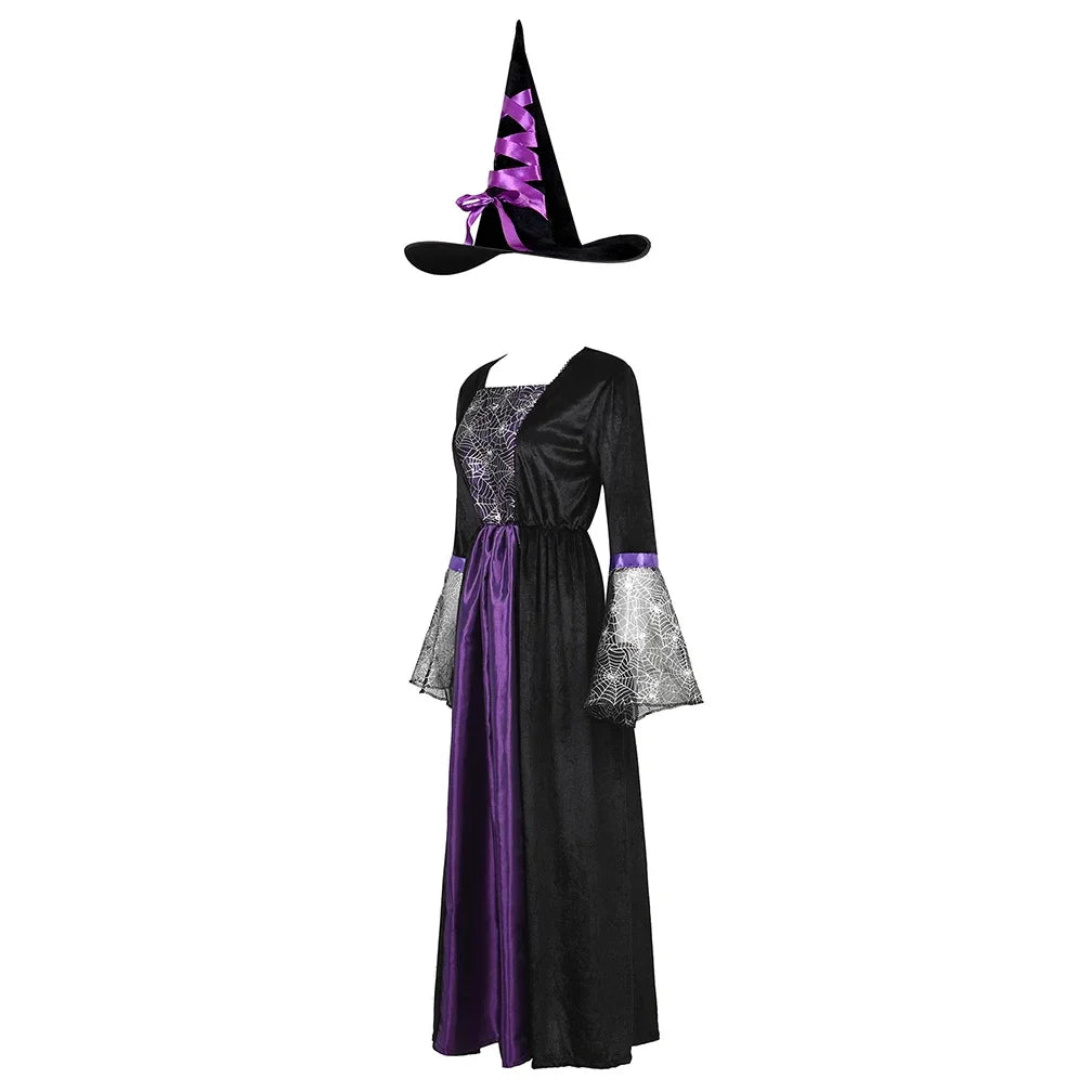 maoxiangshop - Witch Costume Women Long Sorceress Classic Dress Adult Renaissance Outfits Halloween Dress-up Disguise Role Playing Party Outfit