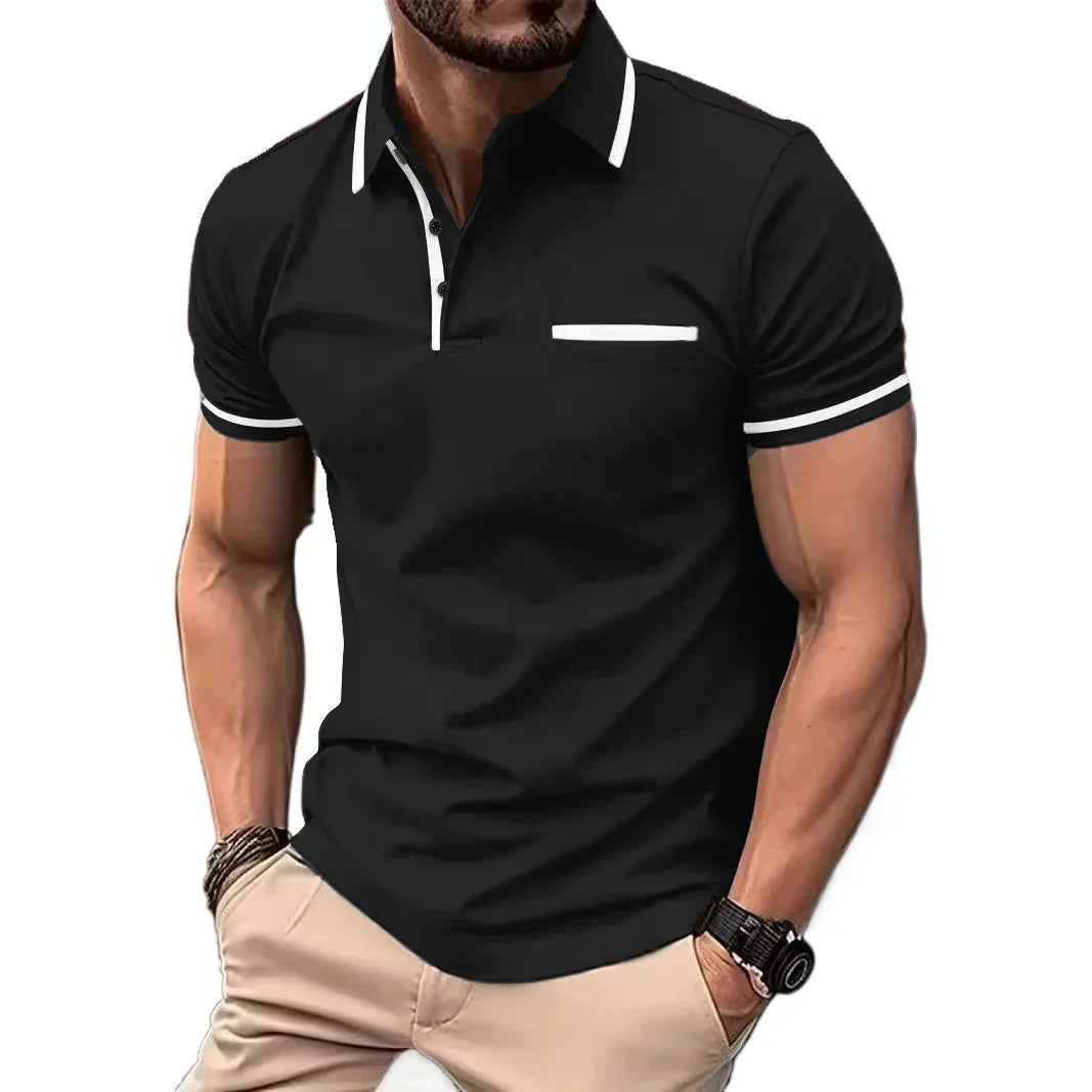 maoxiangshop New Solid Color Polo Shirt Men's Short Sleeve Button Tshirts Lapel Lightweight Turn-down Streetwear Sport Casual Fitness Tops