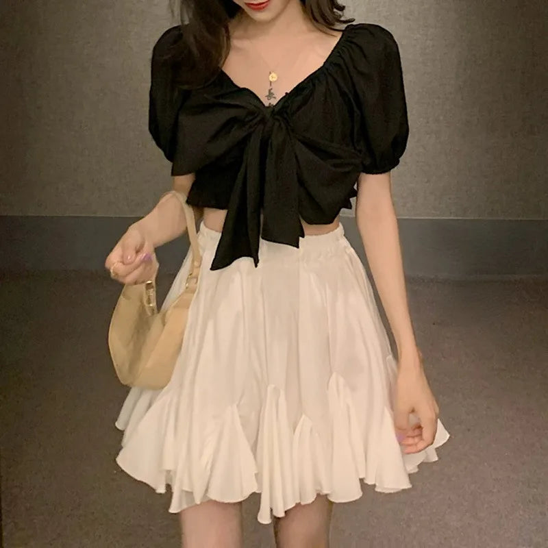 maoxiangshop White Mini Skirts for Women Cute Princess Summer Gown Pleated Skirt Korean Version Trendy Sweet Schoolgirls Holiday High Waist