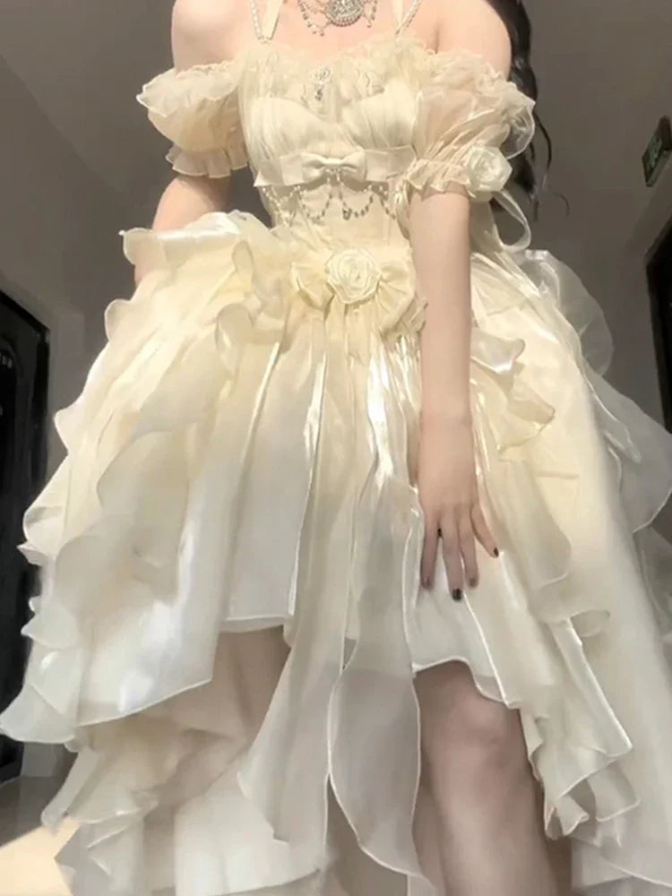 maoxiangshop Elegant and Noble Generative Color Lolita Flower Wedding Dress Adult Dress Sling Dress