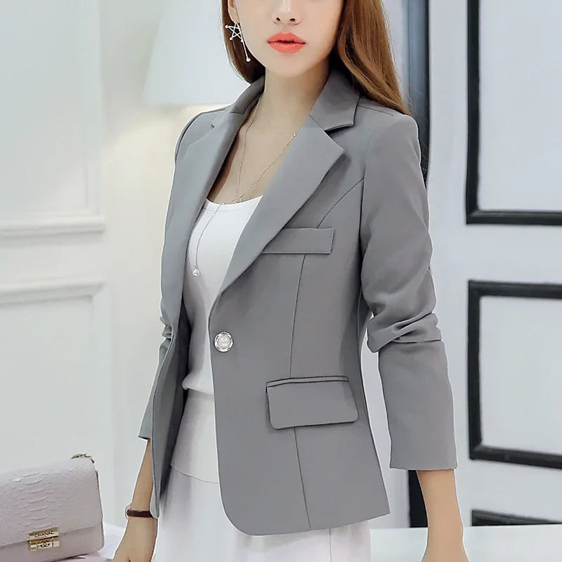 maoxiangshop Black Women Blazer Formal Slim Blazers Lady Office Work Suit Pockets Jackets Coat Female Wine Notched Blazer Jackets Femme