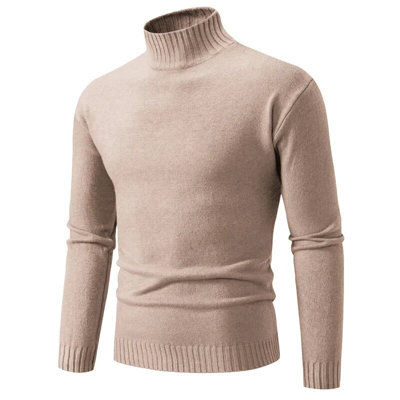 maoxiangshop Autumn Winter Men’s Mock Neck Pullovers Knitted Sweater Solid Color Slim Fit Fashion Pullover Sweater Men Casual Clothing