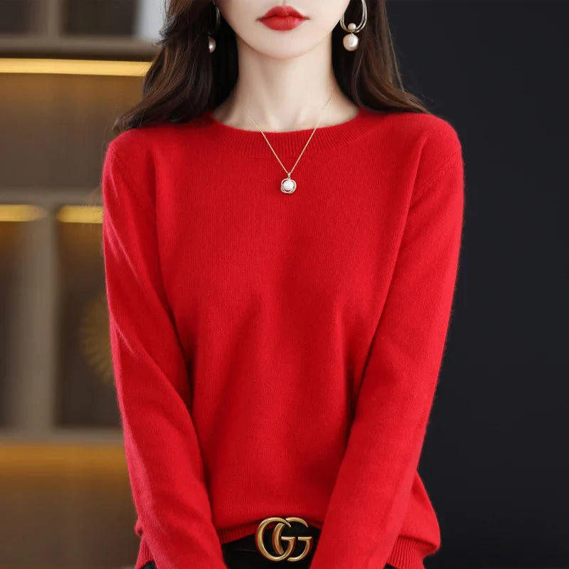 maoxiangshop Cashmere Sweater Women's Knitting Sweater 100% Pure Merino Wool Winter Fashion Basic V-neck Chic Top Autumn Warm Pullover