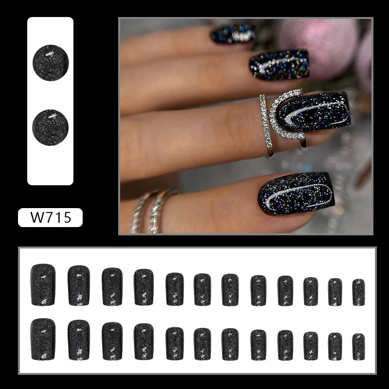 maoxiangshop 24Pcs Blue Flower False Nails Almond Cute Heart with French Design Detachable Fake Nails Artificial Press on Nails Tips Art