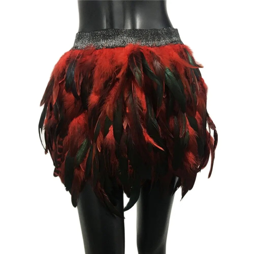 maoxiangshop Festival Rave Feather Skirt Carnival Halloween Evening Party Stage Performance Punk Gothic Y2K Women Mini Short Skirts Faldas