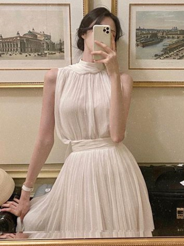 maoxiangshop Summer White France Vintage Dress Women Chiffon Elegant Evening Party Long Dress Ladies Casual Korean Style One-piece Dress