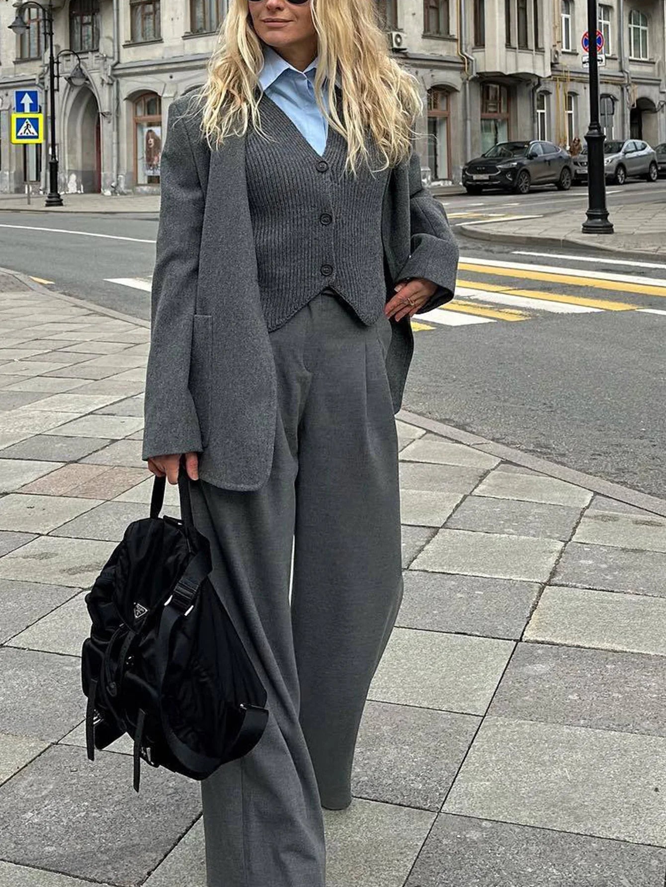 maoxiangshop - Basic Knitwear Sweater Vest Grey Sleeveless Button Up V-neck Jumpers Office Ladies England Style Autumn Winter Tops Chic
