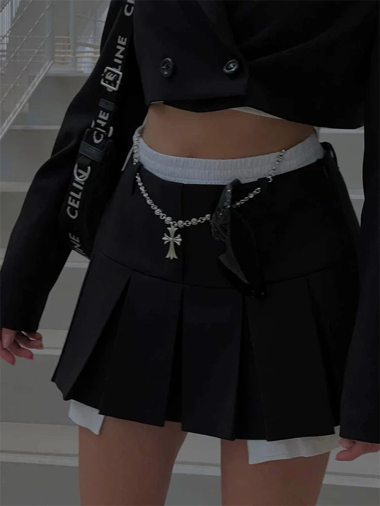 maoxiangshop - New Mini Skirt For Women Cute High Waist Fashion Y2K Skirts Set Casual Streetwear Womens Bottom Black Pleated Skirts