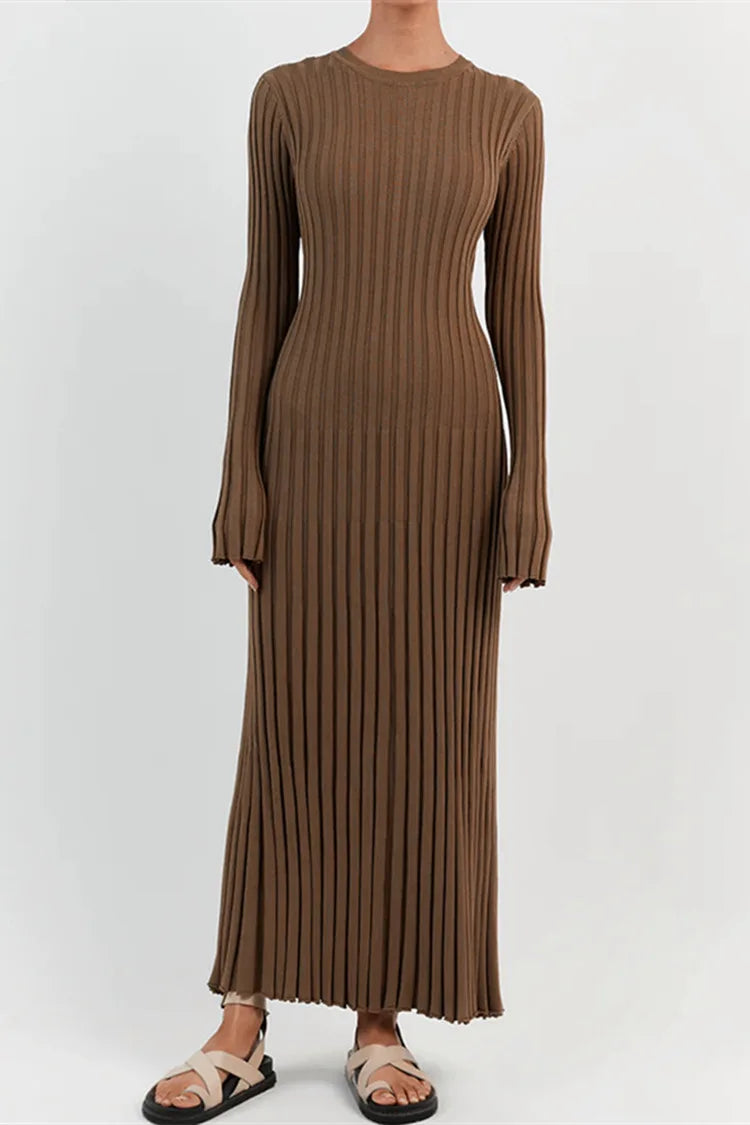 maoxiangshop - Fashion Long Sleeve Crewneck Tight Knitted Sweater Dress Autumn New Sweater Dress Women Pit Solid Color Base Dress elegant