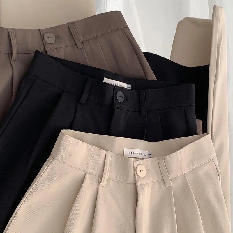 maoxiangshop High Waist Women Suit Pants Fall Straight Office Ladies Korean Fashion Trousers Casual Button Loose Female Black Pants New