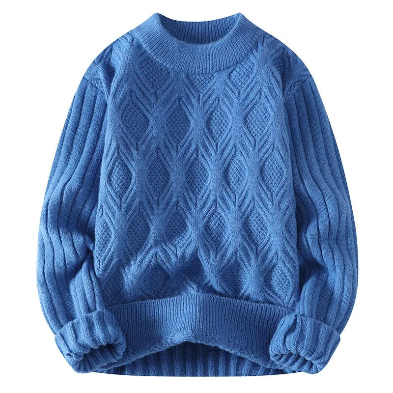 maoxiangshop Autumn Winter Knitted Sweaters Men Fashion Casual Knitting Clothing O Neck Blue Black Pullovers Mens Warm Solid Sweater Man