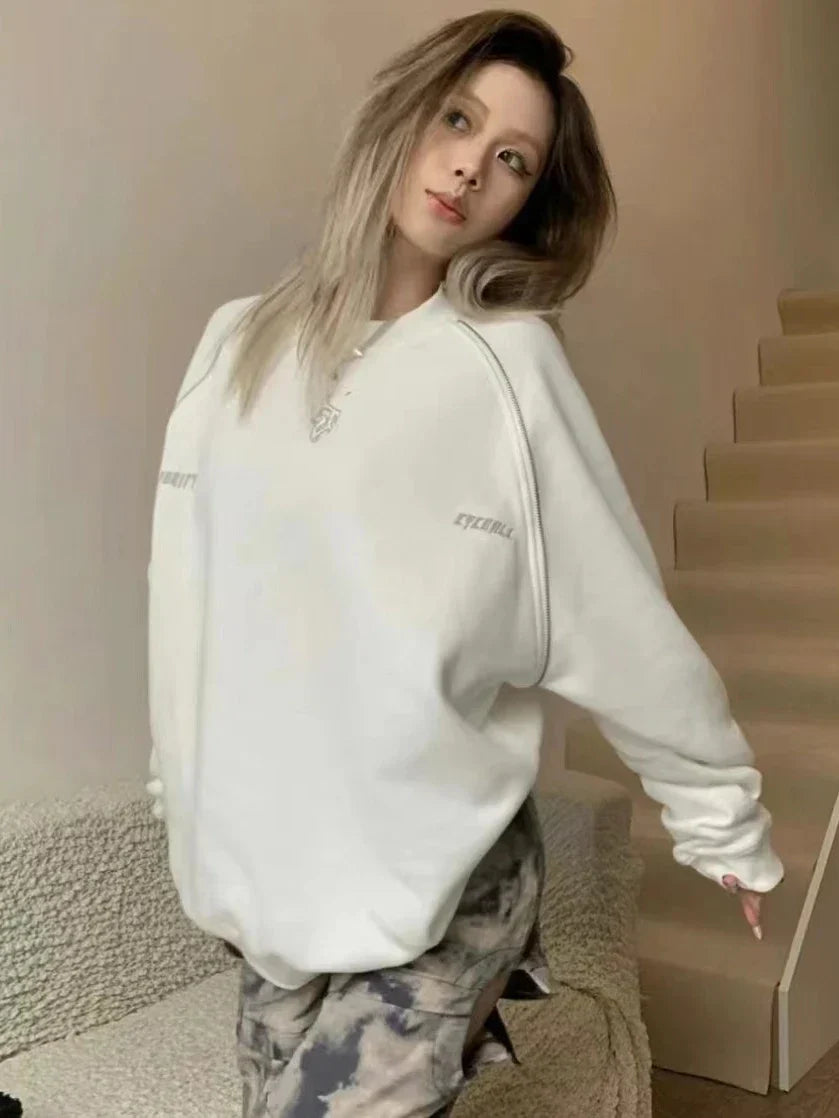 maoxiangshop maoxiangshopKorean Streetwear Embroidery Sweatshirt Women Grunge Kpop Harajuku White Pullover Aesthetic Hoodies Long Sleeve Tops