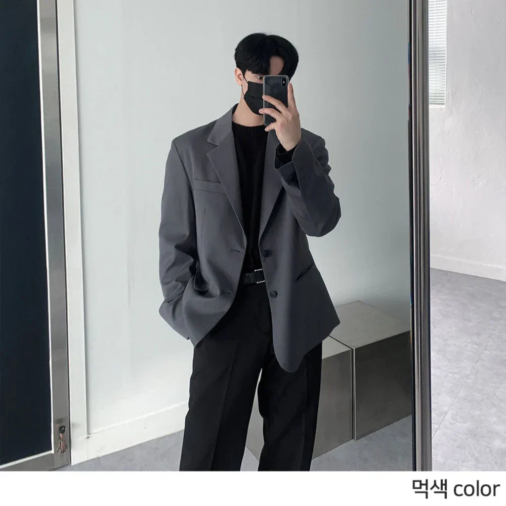 maoxiangshop Men's Suit Jacket, Japanese and Korean Style High Sense Spring Trend Casual Small Suit Black Over Size Jacket