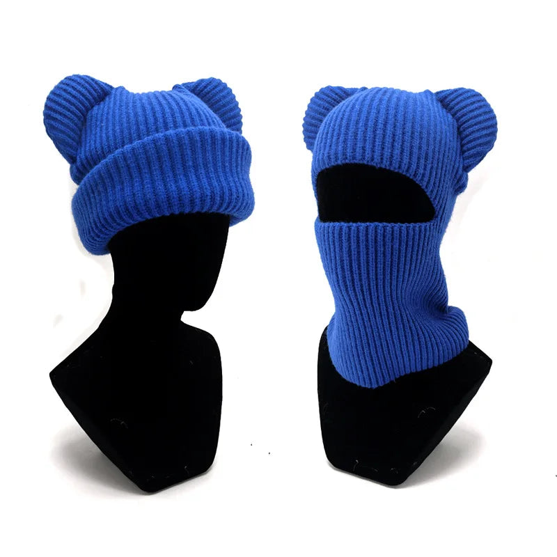 maoxiangshop - Knitted Full Face Cap 1 Holes Balaclava Hat Outdoor Sports Skiing Riding Motorcycle Face Mask Winter Autumn Windproof Warm Masks