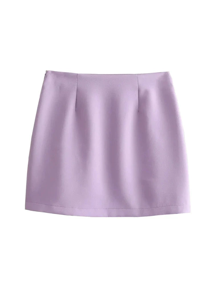 maoxiangshop - Cute Bow Knotted Spring Purple Mini Skirts 2024 Summer High Waist Casual Side Zipper Fly Straight Short Skirt