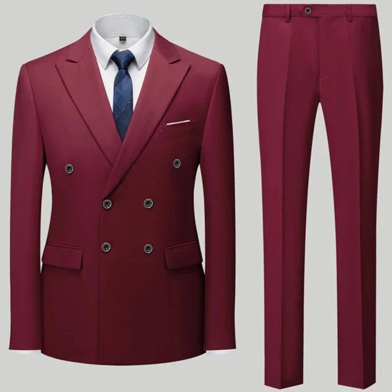 maoxiangshop Fashion New Men's Casual Boutique Double Breasted Suit Trousers / Man's Business Suit Jacket Blazers Coat Pants 2 Pcs Set